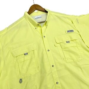 Columbia Omni-Shade Shirt Mens XXL Bright Yellow Fishing Vented Short Sleeve UPF